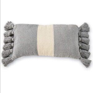 Mud Pie Blue Rectangle lumbar Stripe Pillows NEW Set of 2 chunky tassel neutral